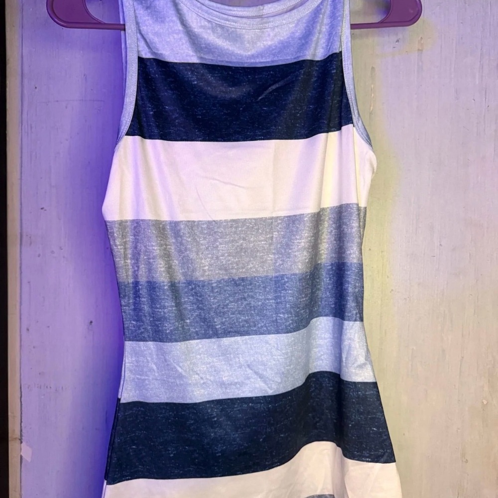SHEIN Blue & White Striped Sleeveless Tank